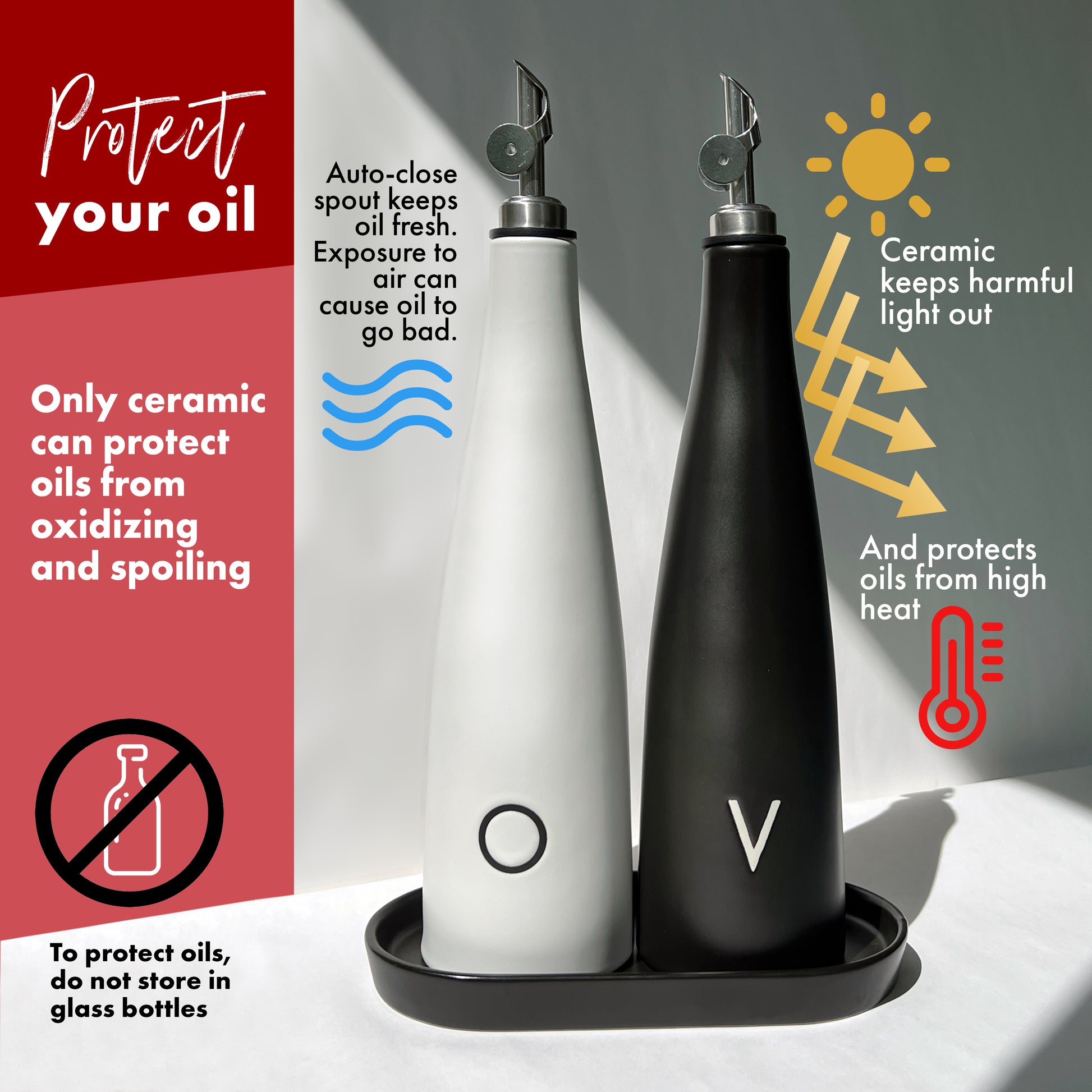 Ceramic Oil and Vinegar Cruet Set - Protective Oil and Vinegar Dispenser  Set, Premium Olive Oil Dispenser Bottle for Kitchen with Matching Vinegar  Dispenser Bottle, Ceramic Olive Oil Container With Mess-free Auto