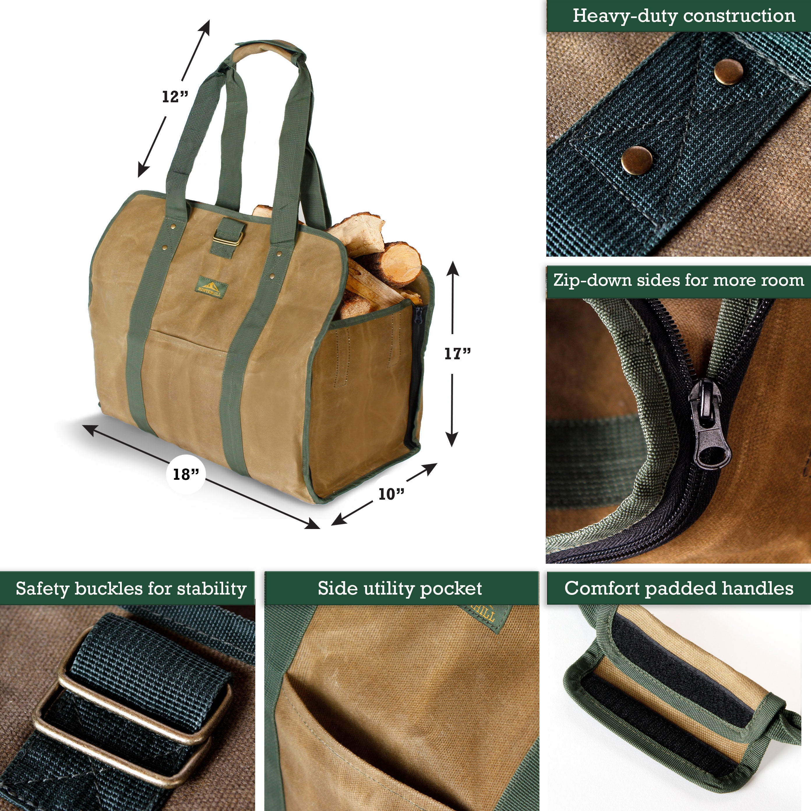 2-in-1 Waxed Canvas Heavy-duty Firewood Carrier Bag – HinterHill